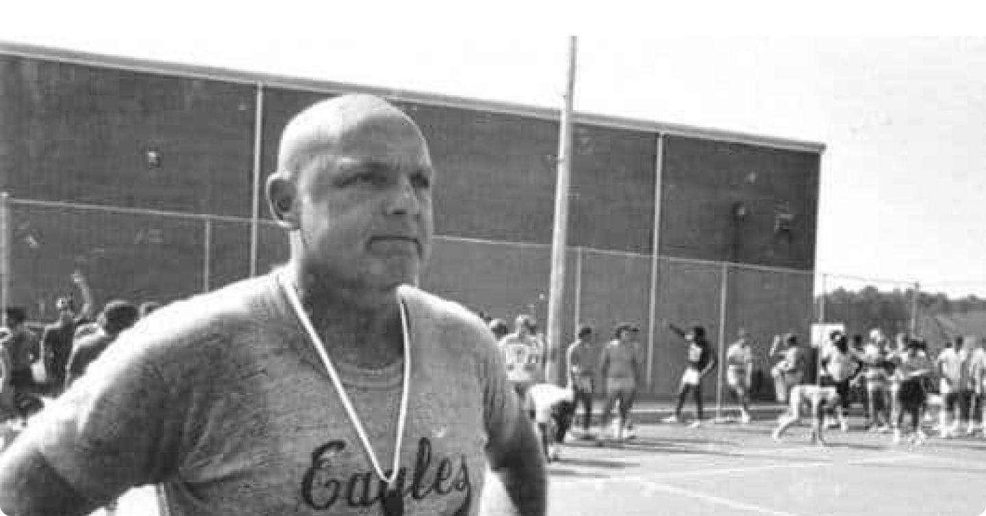 Black and white photo of championship-winning Georgia Southern University football coach, Erk Russell.